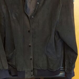 Pia Rucci unisex black leather suede bomber jacket medium